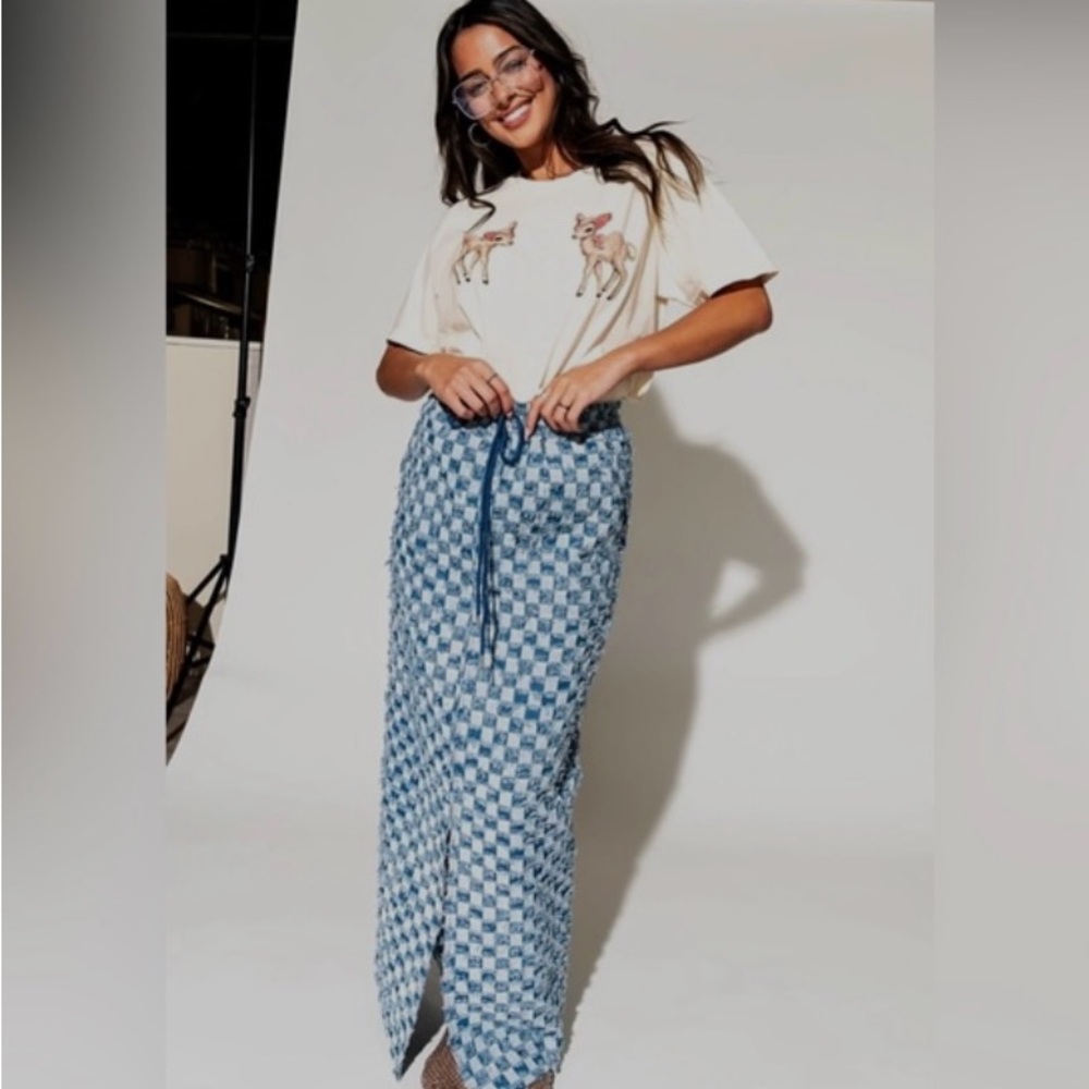 Dressed in LALA Blue Checkered Maxi Skirt